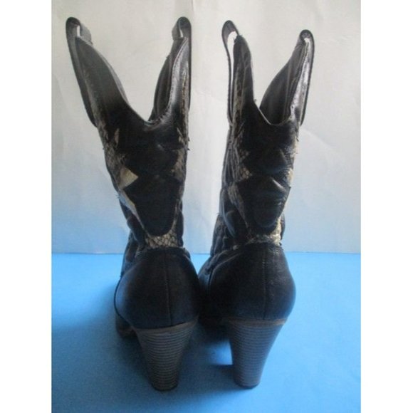 Mia Black Laurene Taupe  Cream Lizard Motif Pull On Cowboy Boots - Size 8.5 - Picture 7 of 11
